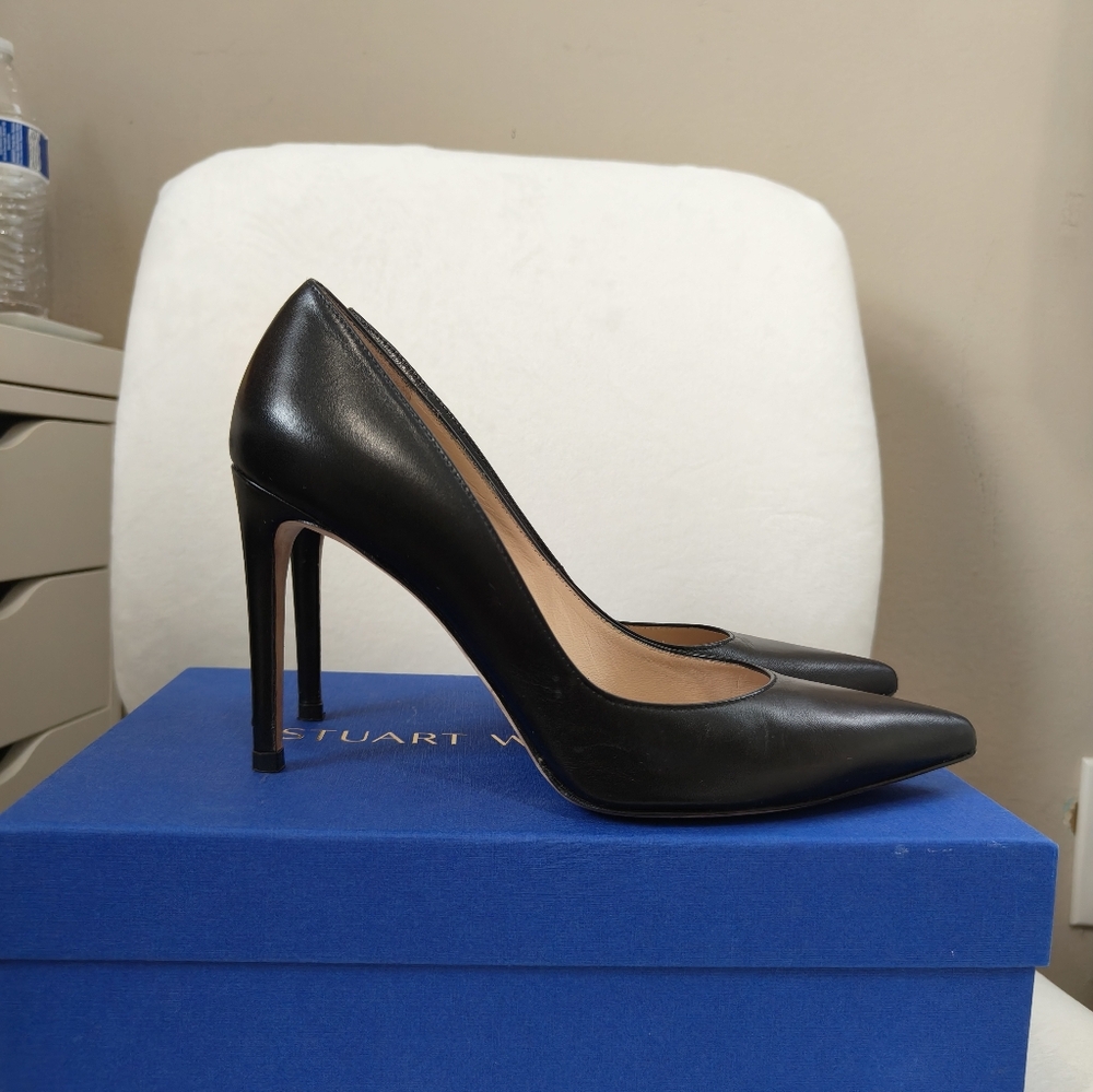 Stuart Weitzman Black Heels Sleek Leather Pumps